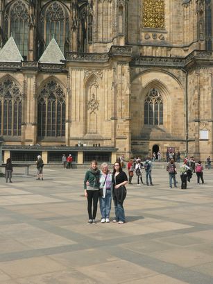 The girls in front of St. Vitus' Cathedral. 