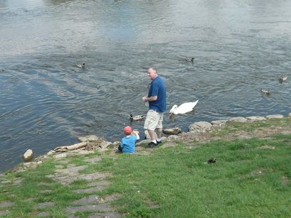 Dad and Ian feeding the ducks. 