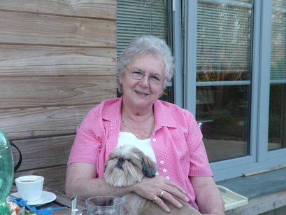 Grandma and her new friend. (She keeps calling the dog Adam.) 