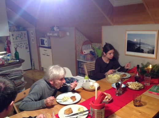 The family feasting. 