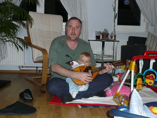 Dad and I playing the mandolin